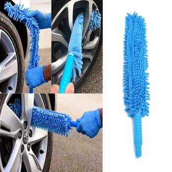 1 stk Blå Fleksible, Ekstra Lange Bløde Microfiber Noodle Chenille Bil Hjul Vaske Børste EVA håndtag