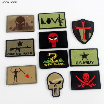 10 stk Blandet Hær Grønne Pletter Badges Hook og Loop Skull Logo Klistermærker Til Uniform Rygsæk Dekoration