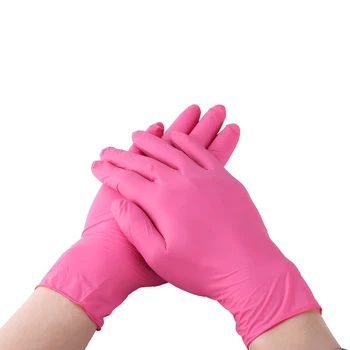 100Pcs Engangs Nitrilhandsker Pulver Gratis Ambidextrous For Husholdning Rengøring Eksperiment Industriel Brug Tatoveringer Latex Pink Glo
