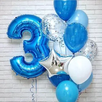 12pcs/masse dreng Fødselsdag Balloner med 40 tommer store blå Tal ballon 3/3rd Birthday Party Dekoration anniversaire 9/1/3 år gammel