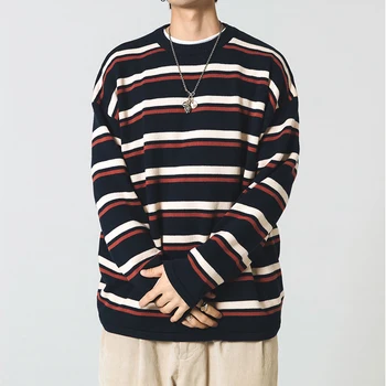 2020 Japansk Streetwear Af Høj Kvalitet Stribet Sweater Mænd Tøj Koreansk Mode Pullover, Efterår Og Vinter Harajuku Kontrast Toppe