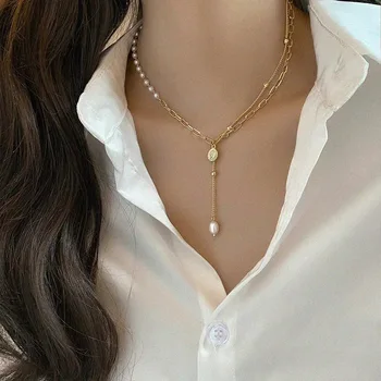 2020 Ny Perle Vedhæng Halskæde Til Kvinder Personlighed Portræt Mønt Metal Kæde Halskæde Koreansk Stil, Mode Smykker Krave