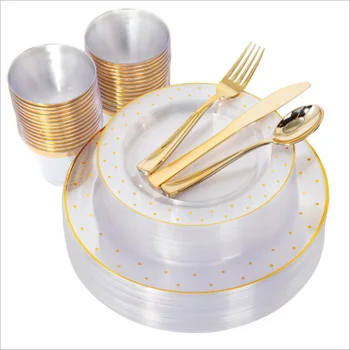 60pcs/masse Bronzing guld Prik plast, engangs-party service til bryllup part plast plade cup prom party indretning af Forbrugsstoffer