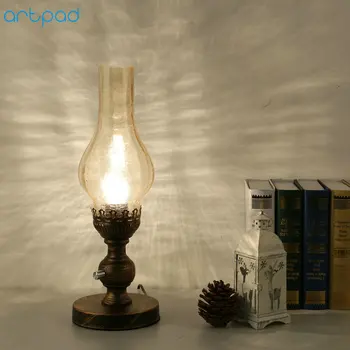 Artpad Kinesisk Stil Retro Vintage petroleumslampe Glas Lampeskærm Dæmpning LED bordlampe EU/US-Stik i E27