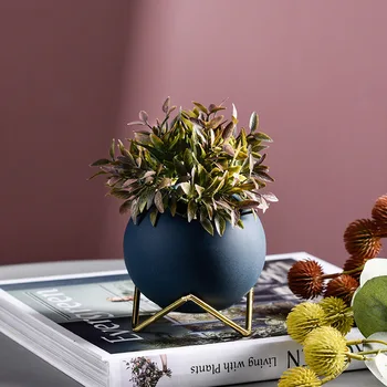 Blomster Blomst Arrangør Nordisk Keramik Lille Urtepotte Runde Bold Smedejern Desktop Beslag Vase Dekoration Pynt