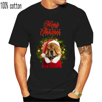 Chow Chow Glædelig Jul Santa - Rød Ringer Bomuld Skjorte Cool Gave Personlighed T-Shirt