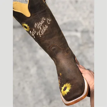 Damesko Nye til 2020 Høj Kvalitet Pu Læder Sikkerhed Mode Støvler Kvindelige Vinage Klassiske Western Støvler Botas De Mujer HD153