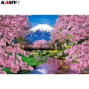 DIY Diamant Broderi Mount Fuji Diamant Maleri Cherry Blossoms Fuld Square Bor Rhinestones Hjem Dekoration XY1