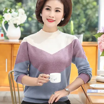 Efterår Og Vinter Sweater Midaldrende Kvinder Turtleneck Sweater, Varm, Plus Size Mode Print Kvinder Ædle Pullover Sweater W294