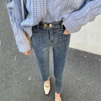 Elastisk Denim Bukser Kvinder Denim Bukser, Jeans Plus Size Streetwear Vinteren Høj Talje Koreanske Vintage Solid Efteråret 2020 Stretch