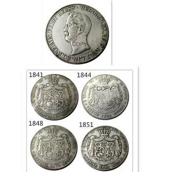 Et Sæt (1841-1851) 4STK tyske 2 Thaler - Heinrich XX Sølv Forgyldt Kopi Mønt
