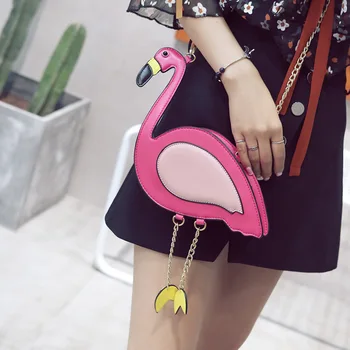 Fashion Pu læder broderi flamingo form casual kæde pung damer skulder taske håndtaske kvinders crossbody mini-messenger taske