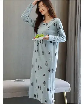 Fdfklak Plus size bomuld nightdress kvinder foråret efteråret nightgowns kvindelige lange ærmer sove kjole kvinders nightshirt M-3XL