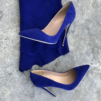 Keshangjia Gratis fragt real pic royal blå mat spidse tå, 120mm 10 cm 8 cm høj hæl sko pumpe på salg størrelse US4-us13