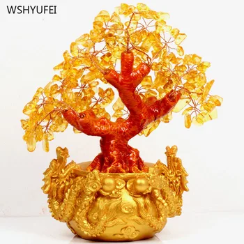 Kinesiske Gyldne Krystal Heldig Penge Formue Træ HELDIG Formue Rigdom Hjem Kontor Dekoration Ornament Figurer Bedste Gaver