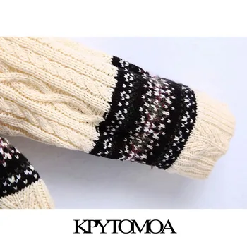 KPYTOMOA Kvinder 2020 Mode Overdimensionerede Jacquard Kabel-strik Sweater Vintage V-Hals Lange Ærmer Kvindelige Pullovere Smarte Toppe