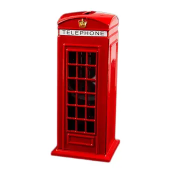 Metal Rød Britisk engelsk London telefonboks Bank Coin Bank Besparelse Pot sparegris Røde telefonboks Max 140X60X60Mm