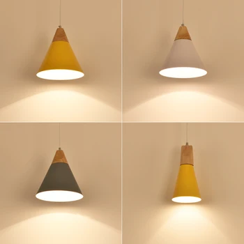 Nortic Moderne Vedhæng Lys LED Pære Træ Lamparas Farverige Aluminium Pendel Lampe For Belysning i Hjemmet og spisestue køkken indretning