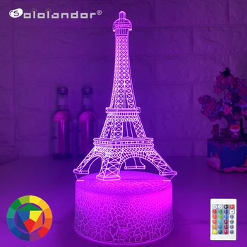 Nye 3d Led-Lys Nat Kreative Eiffeltårnet Børn bordlampe Hologram Illusion, Soveværelse, Stue 7 Farver Usb-Led Lys-Lamper