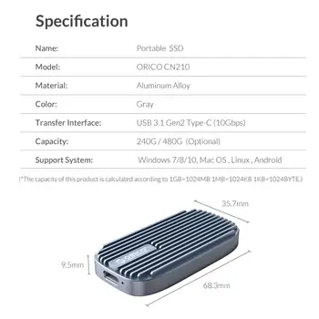 ORICO CN210 Mini Bærbare 480GB SSD 240GB Type-C-520M/S Ekstern ssd-Drev M. 2 SATA NGFF USB-C Ekstern SSD Harddiske