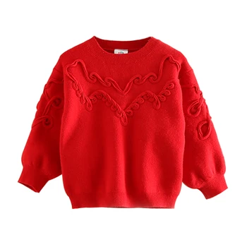 Piger Pan Blomst Sweater 2020 Efterår og Vinter børnetøj 2 3 4 6 8 10 12 År Børn Jul Rød Strikket Bære For Barnet
