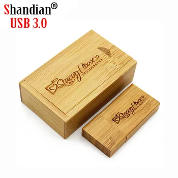 SHANDIAN USB 3.0 Træ-usb - +emballage BOKS, usb-flash-drev pendrive, 8GB, 16GB, 32GB, 64GB kundens LOGO til bryllup Fotografering gave