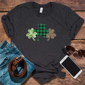 St. Patricks Day-Shirt Grøn Heldig Tshirt Shamrock Leopard Grafiske T-Shirts Grafiske Tees Kvinder Harajuku Blomstret Top Casual ny