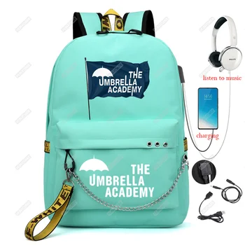 The Umbrella academy USB-Rygsæk Kvinder Mænd Teenager Skole Taske Kvinder USB Rejse Rygsæk Store Mochila Escolar Med Kæde
