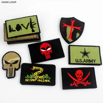 10 stk Blandet Hær Grønne Pletter Badges Hook og Loop Skull Logo Klistermærker Til Uniform Rygsæk Dekoration