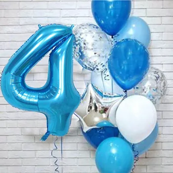 12pcs/masse dreng Fødselsdag Balloner med 40 tommer store blå Tal ballon 3/3rd Birthday Party Dekoration anniversaire 9/1/3 år gammel