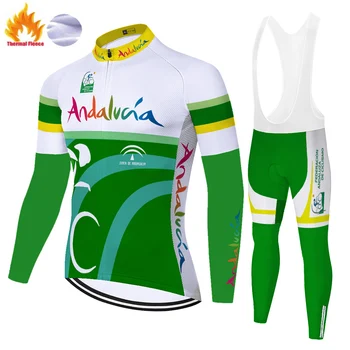 2021 Blå andalucia team cycling jersey Vinter Termisk Fleece fietskleding heren 20D gel ropa de ciclismo para hombre