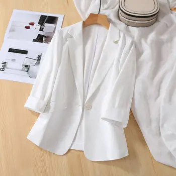2021 Nye Sommer Mode Enkelt Knap Kontor Damer Formel, Der Passer Blazere Kvindelige Løs Casual Lommer Outwears Sort Hvid