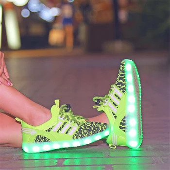 7ipupas Ny Trend børn Led sneakers med usb-Åndbar lysende Lærred sneaker sko til piger&drenge, Kids Grønne Lysende Led-sko