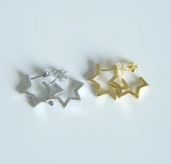 925 sterling sølv Enkelt Design almindelig ingen sten stjerne form guld sølv farve engros fantastiske kvinder stjerne øreringe
