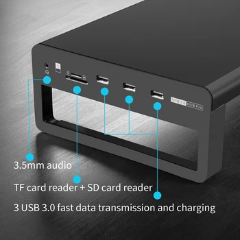 Aluminium Skærm Stand Holder Metal Riser USB 3,0 bærbar computer stativ med 3,5 mm Audio-Port 1TF og 1 SD Indbygget Kort Soporte Skærm