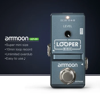 Ammoon AP-09 Nano Loop Elektrisk Guitar-Effekt-Pedal Looper True Bypass Ubegrænset Overspilninger 10 Minutters Optagelse med USB-Kabel