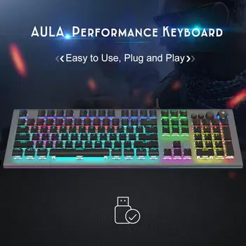 AULA S2096 Gamer-Tastatur, Mekanisk Gaming Tastatur er Baggrundsbelyst LED-Kablet 104 Nøgler Anti-ghosting Brun Blå Skifte til PC