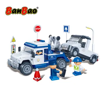 BanBao Politiet Trailer PullBack Bil Pædagogiske Byggesten Mursten Model Toy 8345 For Børn Kompatibel Med Mærker