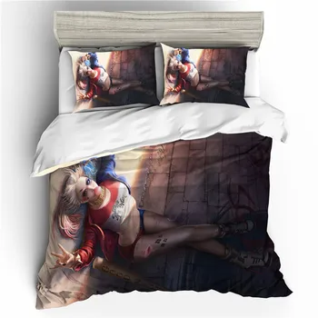 En Strøelse Sæt 3D Printet Duvet Cover Sæt sengelinned Selvmord Trup Harley Quinn Hjem Tekstiler, Sengetøj med Pudebetræk #FPHL06