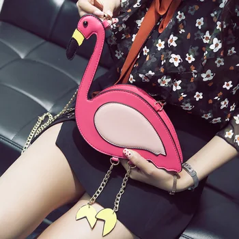 Fashion Pu læder broderi flamingo form casual kæde pung damer skulder taske håndtaske kvinders crossbody mini-messenger taske