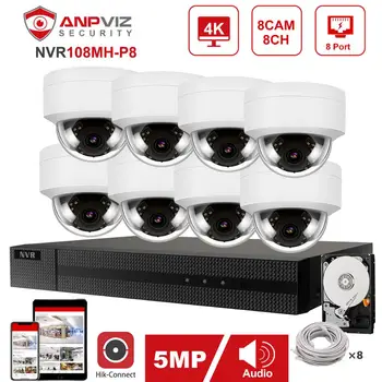 Hikvision OEM-8CH 4K NVR Anpviz 4/6/8stk 5MP POE IP Sikkerhed Kamera System Audio IP Kamera Indendørs/Udendørs tv-Overvågning Kit