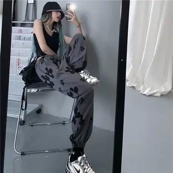 HOUZHOU Hip Hop Sweatpants Kvinder Efteråret 2020 Mode Print Joggere Kvinder Streetwear Bukser Løs Høj Talje Sød Sweat Pants