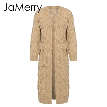 JaMerry Vintage vinter mohair lang cardigan strikket sweater kvinder med Lange ærmer kvindelige jumper cardigan Casual streetwear femme