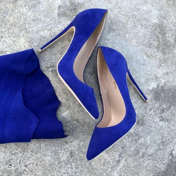 Keshangjia Gratis fragt real pic royal blå mat spidse tå, 120mm 10 cm 8 cm høj hæl sko pumpe på salg størrelse US4-us13