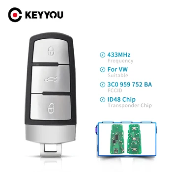 KEYYOU 3BNT For Volkswagen 3C0 959 752 BA 433Mhz ID48 Chip For VW Passat B6 3C B7 Magotan CC Car-Tasten Smart Fjernbetjening Bil Key Fob
