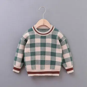 Kids Baby Dreng Pige Plaid Trøjer Efterår og Vinter Tøj med Lange Ærmer O-Neck Pullover, Sweater England Style Børn Toppe 1-6Y