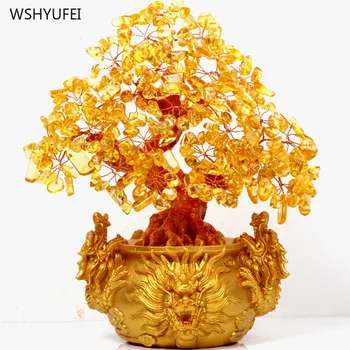 Kinesiske Gyldne Krystal Heldig Penge Formue Træ HELDIG Formue Rigdom Hjem Kontor Dekoration Ornament Figurer Bedste Gaver