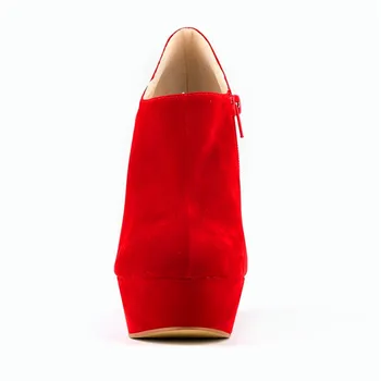 Klassisk Efteråret Short Boots Kvinder Star Style Solid Flok Platform Kiler, Støvler, Høje Hæle 14cm Kvindelige Mode Kontor Støvler Lynlås