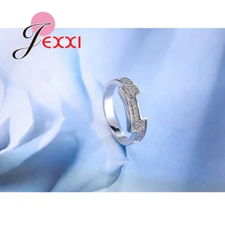 Luksus 925 Sterling Sølv Ring med CZ Krystal Smykker Klassiske Engagement vielsesringe For Kvinder Tilbehør