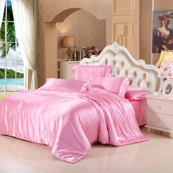 Luksus Pink silke sengetøj sæt Twin Queen, king Size Dyne Cover Sæt Bløde for Hjem Tekstil-Sengetøj Sæt Dækslet 2019 Ny